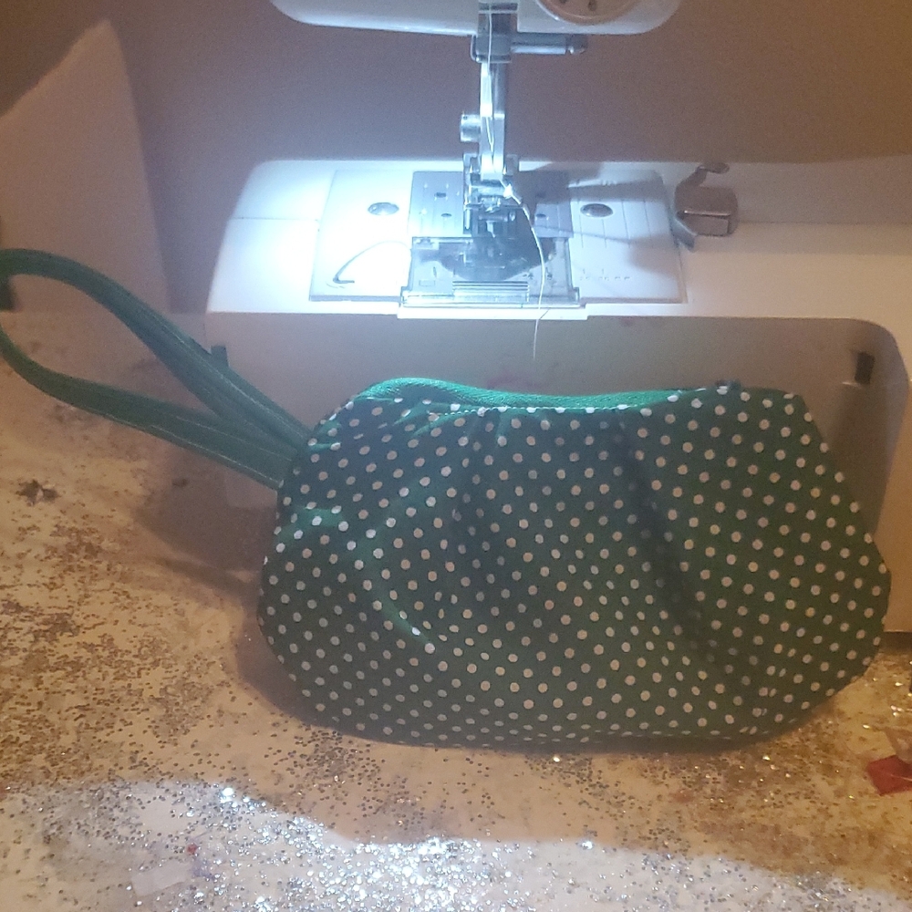 Elegant Green Polka Dot Cosmetic Bag